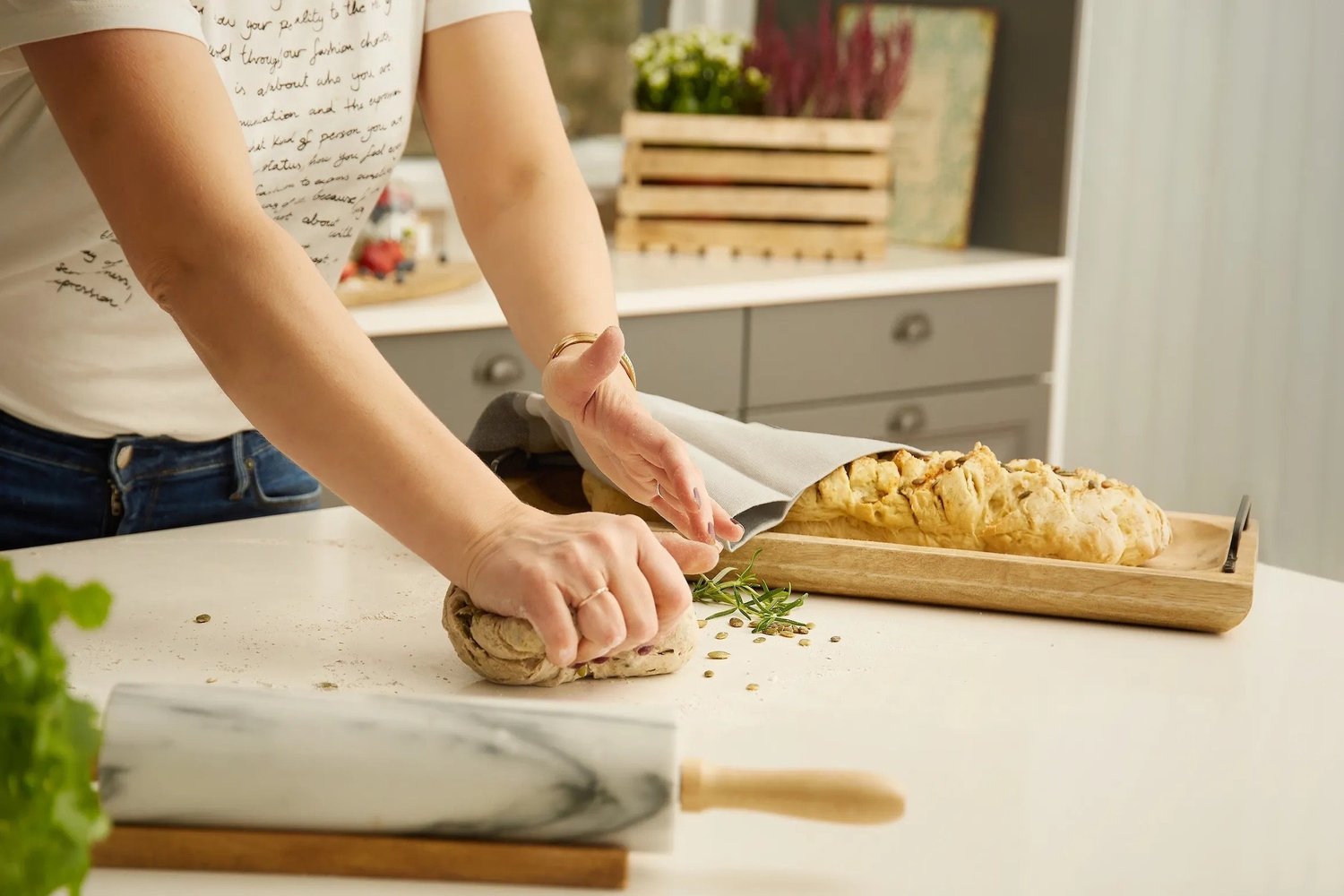 Chef Abbey making bread from scratch