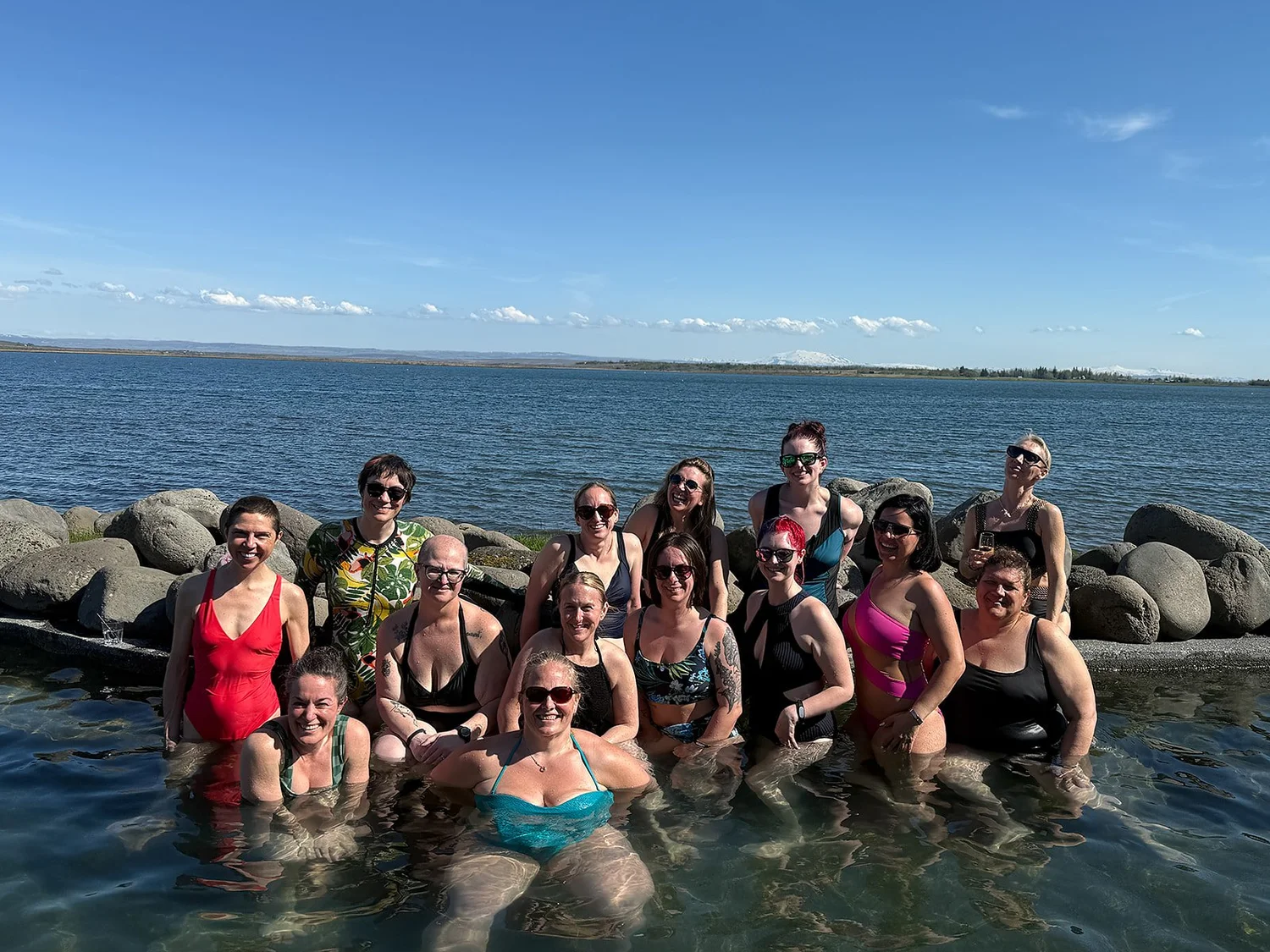 The group soaking in a sea pool