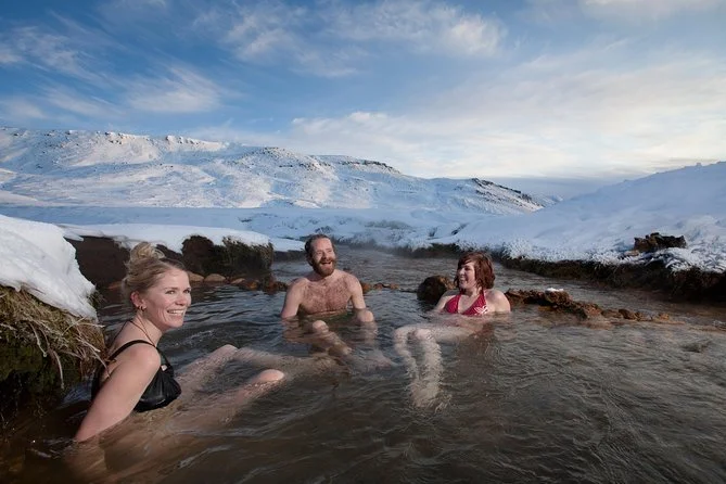 Soaking in a snowy hot spring